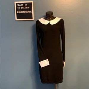 Wednesday Adam’s White Cuff & Collar Sheer Black Dress